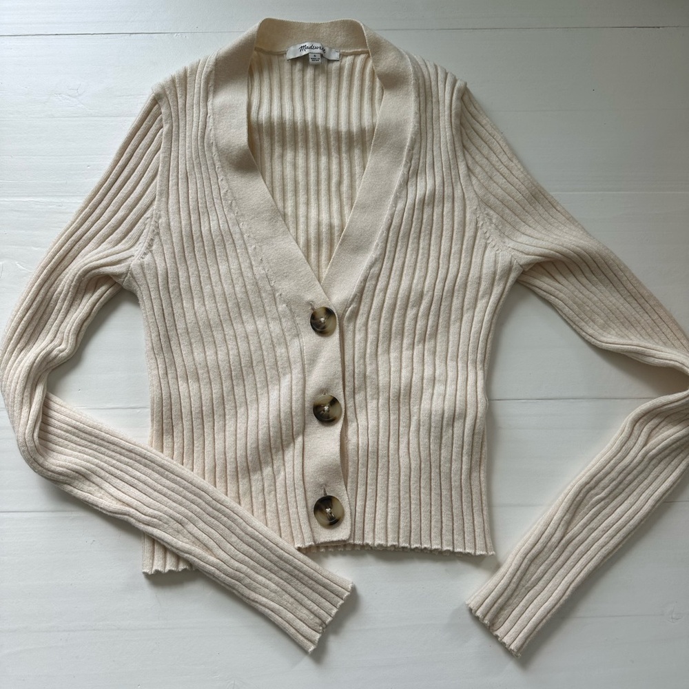 Madewell Cream Ribbed Button-Up Cardigan size small